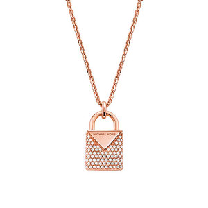 Sterling Rose Gold Pave Lock Necklace