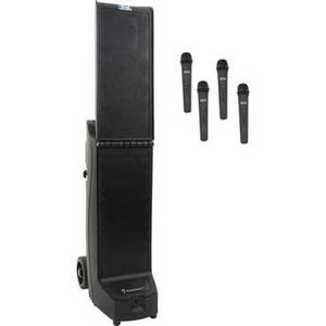 BIG-QUAD-HHHH Bigfoot 2 Quad Package Portable Line Array Sound System with Bluetooth, AIR Transmitter, and Four Wireless Handheld Microphone Transmitters (1.9 GHz)