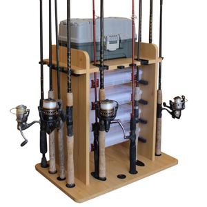 14-Fishing Rod Storage Rack with Bait Bin Storage