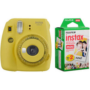INSTAX Mini 9 Instant Film Camera with Instant Film Kit (Yellow with Clear Accents, 20 Exposures)