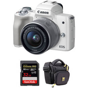 EOS M50 Mirrorless Digital Camera with 15-45mm Lens and Accessory Kit (White)
