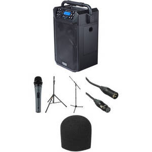 Audio Commander Mobile PA System with Two Wireless Mics, One Wired Mic, and Stands Kit