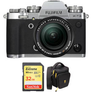 X-T3 Mirrorless Digital Camera with 18-55mm Lens and Accessories Kit (Silver)