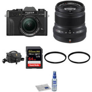 X-T30 Mirrorless Digital Camera with 18-55mm and 50mm f/2 Lenses and Accessories Kit (Black)