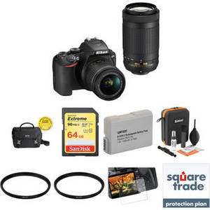 D3500 DSLR Camera with 18-55mm and 70-300mm Lenses Deluxe Kit