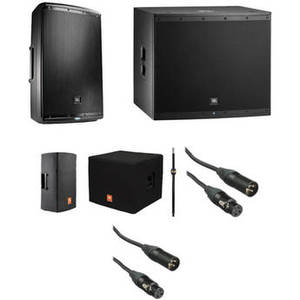 EON Powered Speaker and Subwoofer Kit with Covers, Speaker Pole, and Cables