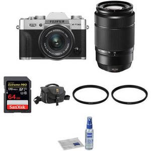 X-T30 Mirrorless Digital Camera with 15-45mm and 50-230mm Lenses and Accessories Kit (Silver/Black)