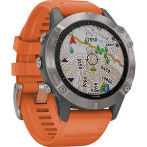fenix 6 Multisport GPS Smartwatch (47mm, Sapphire, Titanium / Ember Orange Band)