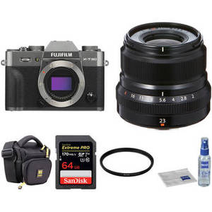 X-T30 Mirrorless Digital Camera with 23mm f/2 Lens and Accessories Kit (Charcoal Silver)