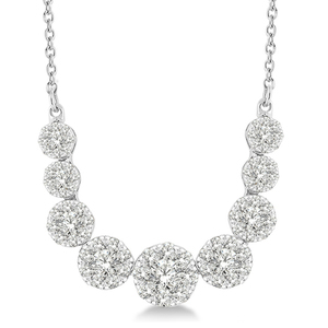 Diamond Cluster & 14k White Gold Necklace 1.00twt