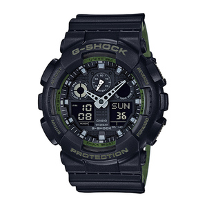 Mens Ana-Digi Black Resin Watch Black & Army Green Dial