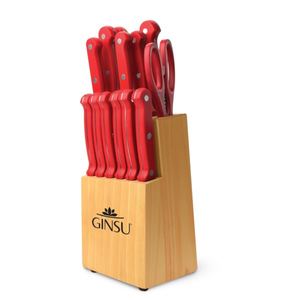Kiso 14-Piece Knife Block Set - Red/Natural