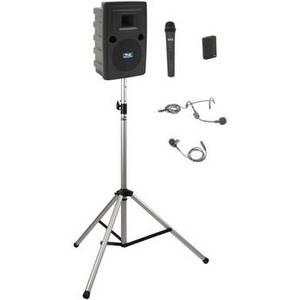 LIB-BP2-HB Liberty Basic Package 2 - Portable Bluetooth PA System with AIR Transmitter, Bodypack & Wireless Handheld Microphone Transmitters, and Speaker Stand (1 x Lavalier Mic, 1 x Headset Mic, 1.9 GHz)