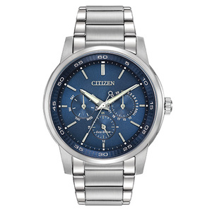 Mens Dress Eco-Drive Stainless Steel Watch Blue Dial