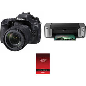 EOS 80D DSLR Camera with 18-135mm Lens and Inkjet Printer Kit