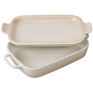 2.75qt Stoneware Rectangular Dish w/ Platter Lid Meringue