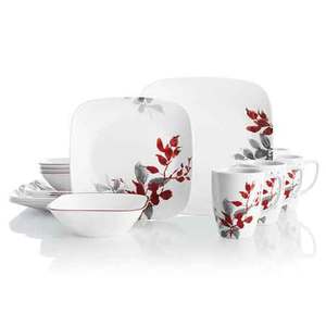 Boutique Kyoto Leaves 16pc Square Dinnerware Set