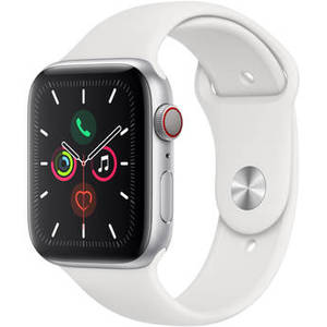 Watch Series 5 (GPS + Cell, 44mm, Silver Aluminum, White Sport Band)