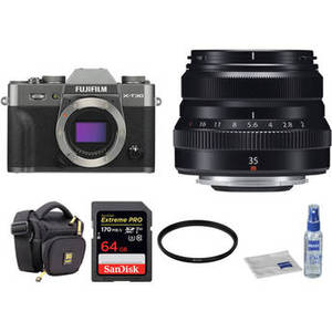X-T30 Mirrorless Digital Camera with 35mm f/2 Lens and Accessories Kit (Charcoal Silver)