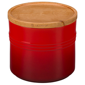 1.5qt Stoneware Storage Canister w/ Wood Lid Cerise