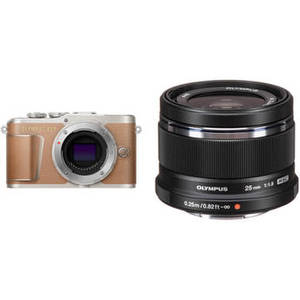PEN E-PL9 Mirrorless Digital Camera with 25mm f/1.8 Lens Kit (Brown Camera/Black Lens)