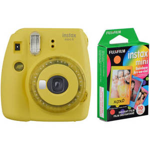 INSTAX Mini 9 Instant Film Camera with Rainbow Instant Film Kit (Yellow with Clear Accents, 10 Exposures)