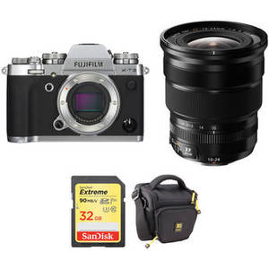 X-T3 Mirrorless Digital Camera with 10-24mm Lens and Accessories Kit (Silver)
