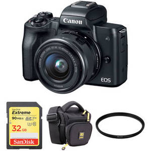 EOS M50 Mirrorless Digital Camera with 15-45mm Lens and Accessory Kit (Black)