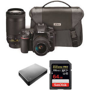 D7500 DSLR Camera with 18-55mm and 70-300mm VR Lenses and Storage Kit