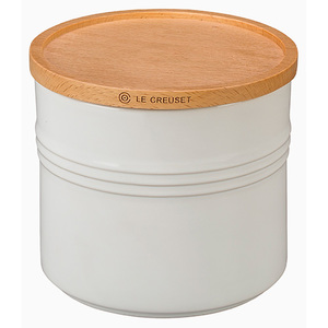 1.5qt Stoneware Storage Canister w/ Wood Lid White