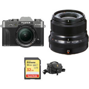 X-T30 Mirrorless Digital Camera with 18-55mm and 23mm f/2 Lenses and Accessories Kit (Charcoal Silver)