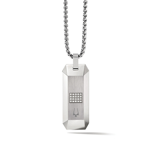Mens Precisionist Stainless Steel Diamond Dog Tag Necklace