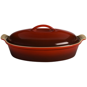4qt Heritage Stoneware Covered Oval Casserole Cerise