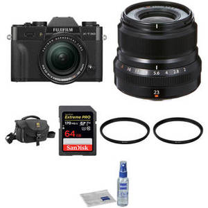 X-T30 Mirrorless Digital Camera with 18-55mm and 23mm f/2 Lenses and Accessories Kit (Black)