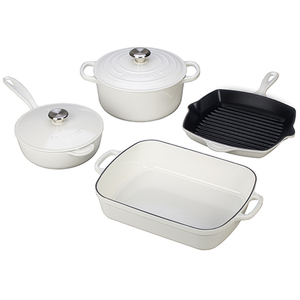 6pc Signature Cast Iron Cookware Set White