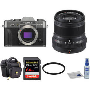 X-T30 Mirrorless Digital Camera with 50mm f/2 Lens and Accessories Kit (Charcoal Silver)