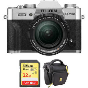 X-T30 Mirrorless Digital Camera with 18-55mm Lens and Accessories Kit (Silver)